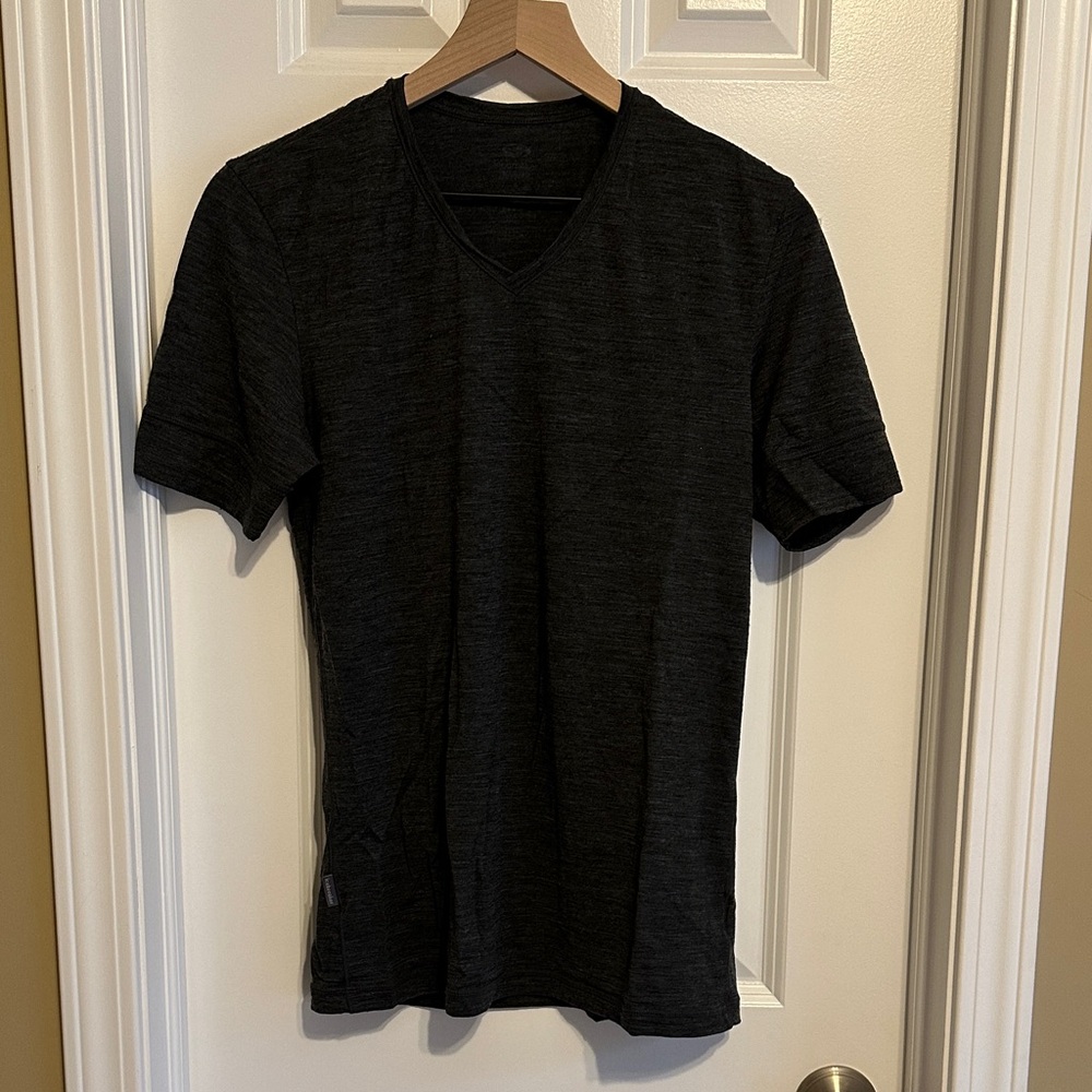 Men’s Icebreaker Merino Wool Charcoal Gray V-Neck T-Shirt Small